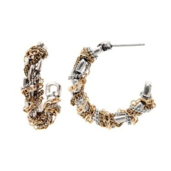 NWT Banana Republic St. Germain Silver Gold Chain Wrap Hoop Earrings NWT 38 - Picture 1 of 2